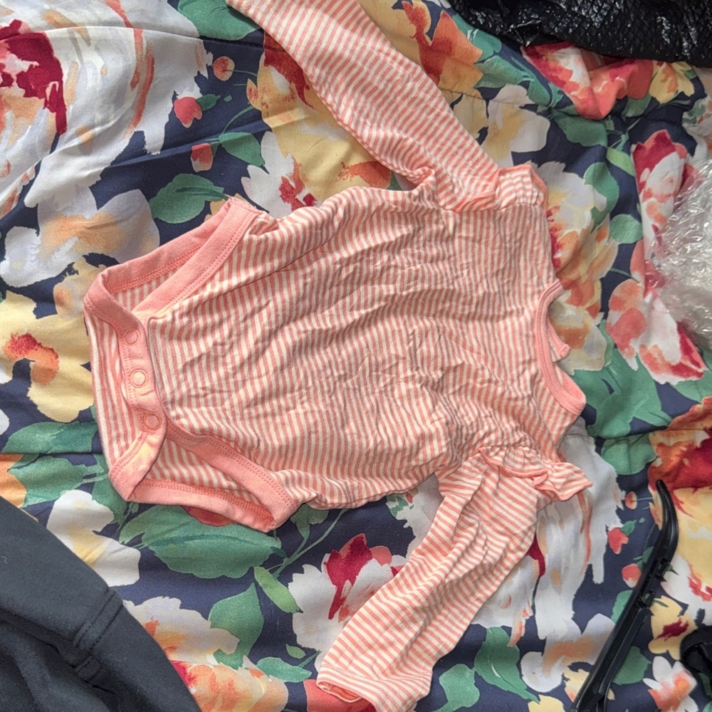 Little Me Pink and White Striped Long-Sleeve Baby Bodysuit